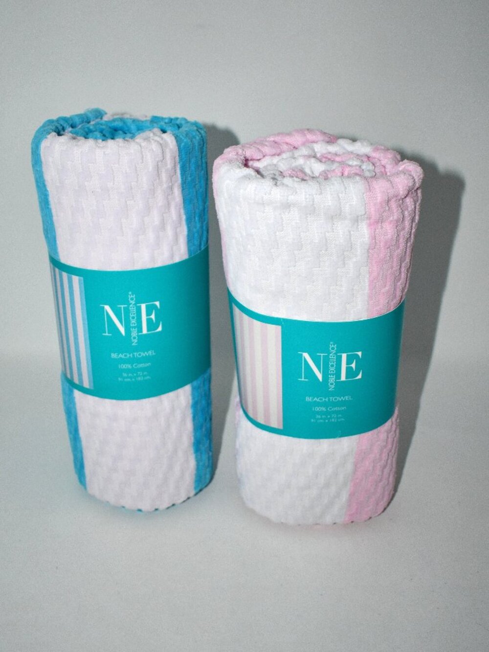 Noble Excellence Summer Shop Beach Towels Set of 2 Blue Stripe & Light Pink Stri